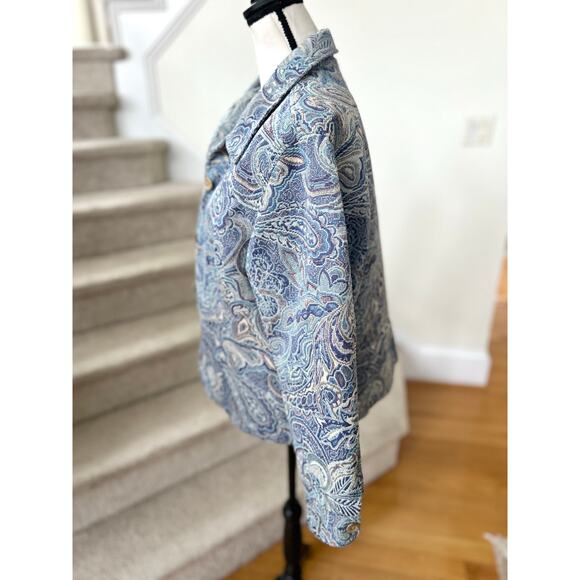 Vintage 90s Coldwater Creek Blue Paisley Tapestry Western Jacket - Picture 3 of 5